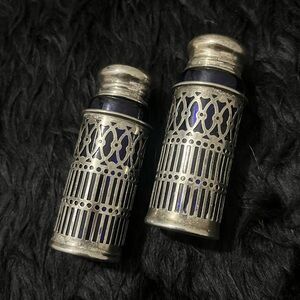 Vintage 1950’s silver-plated blue glass salt and pepper shakers